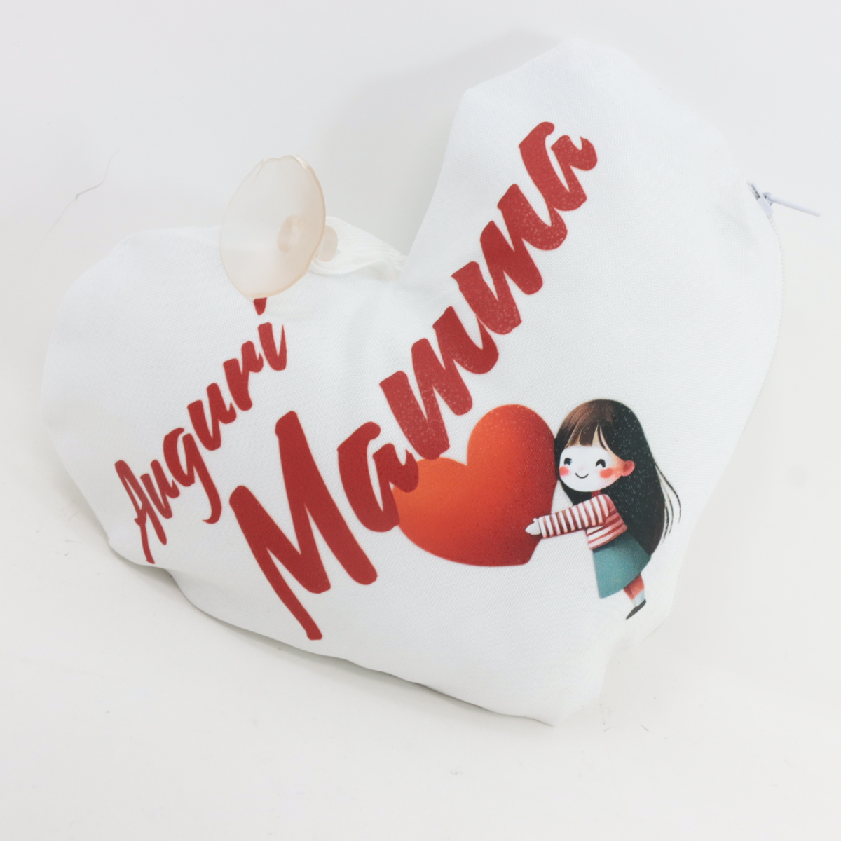 CUSCINO CUORE CM. 20 X 20 IN COTONE BIANCO ART. FEDTUMC AUGURI MAMMA 1