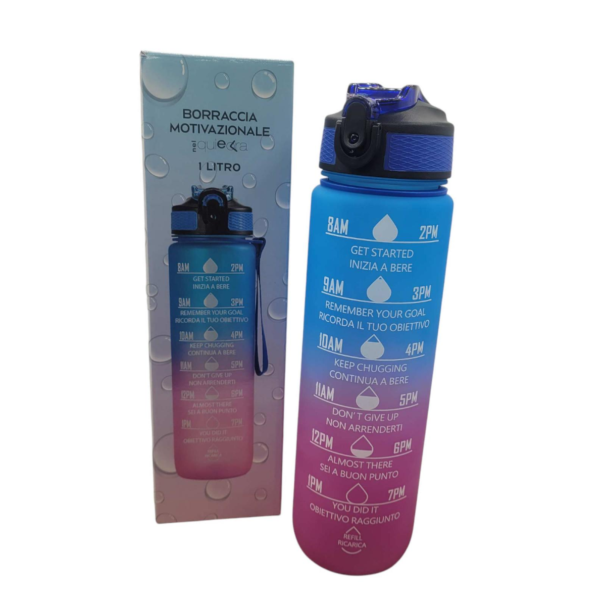 BORRACCIA MOTIVAZIONALE 1 LITRO BLU SFUMATA FUCSIA