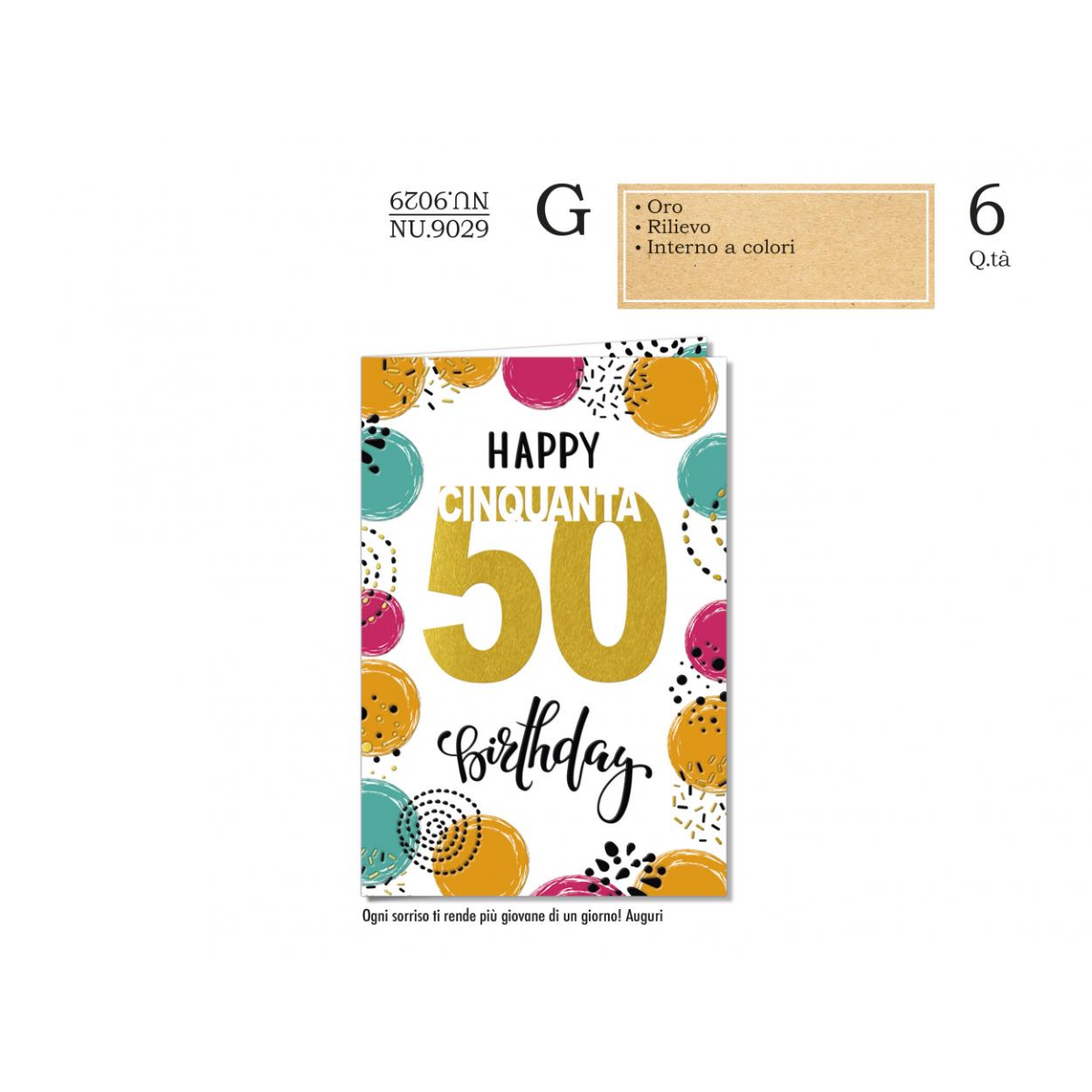 BIGLIETTO AUGURI 50 ANNI COMPLEANNO CON BUSTA NU.9029