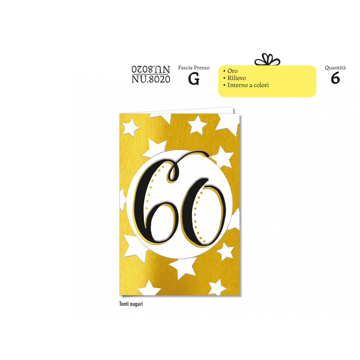 BIGLIETTO AUGURI 60 ANNI COMPLEANNO CON BUSTA NU.8020