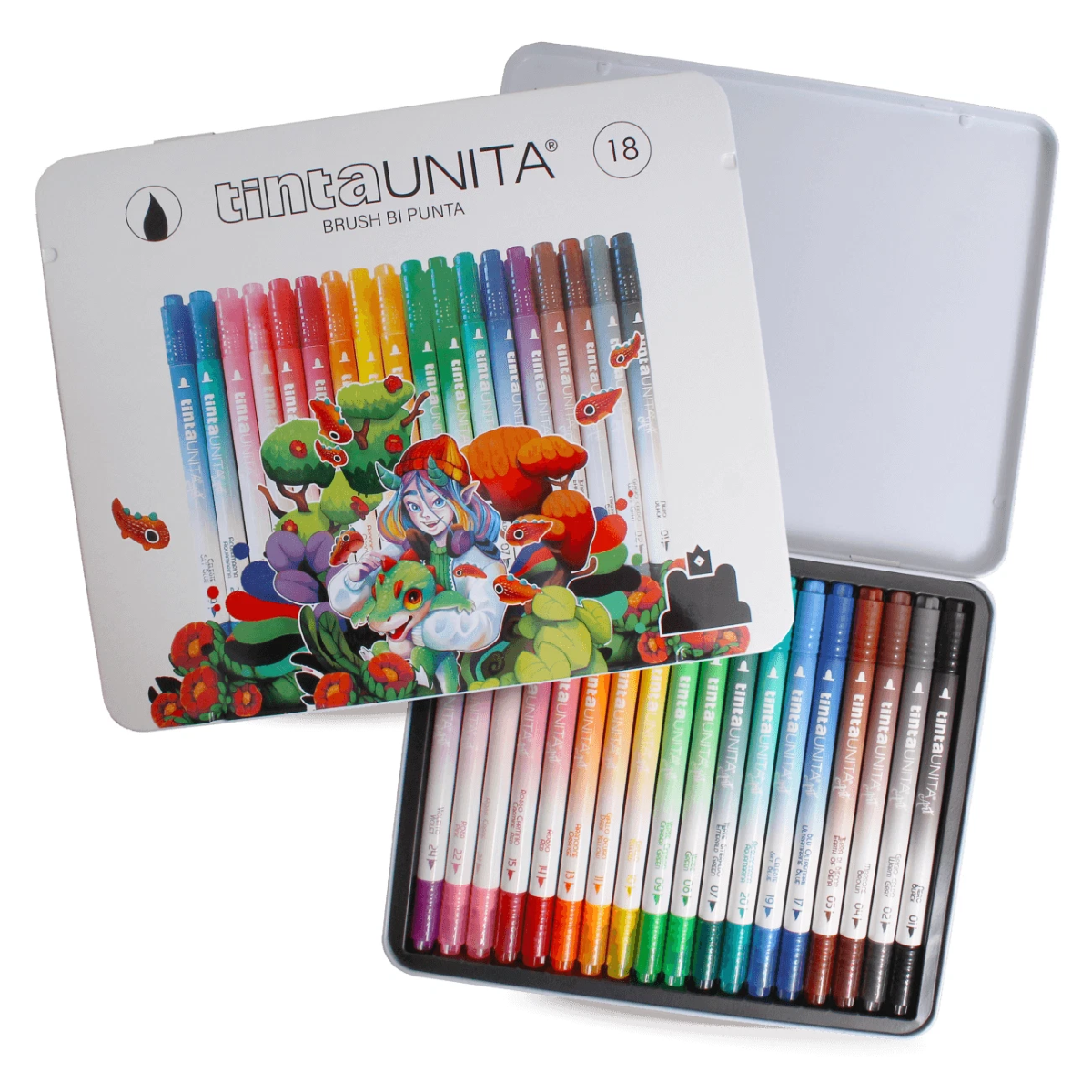 SET DISEGNO METAL BOX TINTAUNITA FRAFFROG 18 PENNARELLI BRUSH BI PUNTA