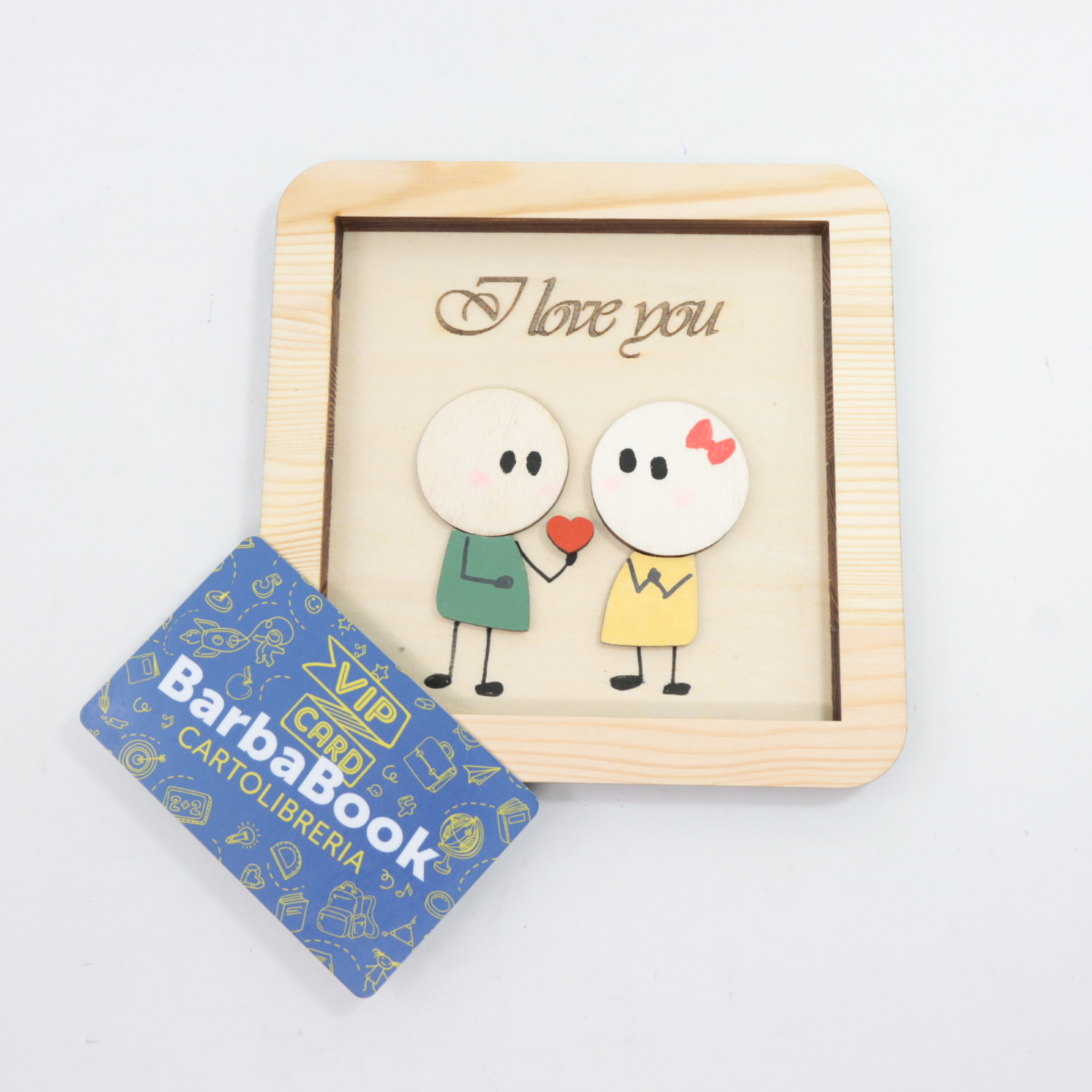 TARGHETTA LEGNO I LOVE YOU 2 CM.14 X14