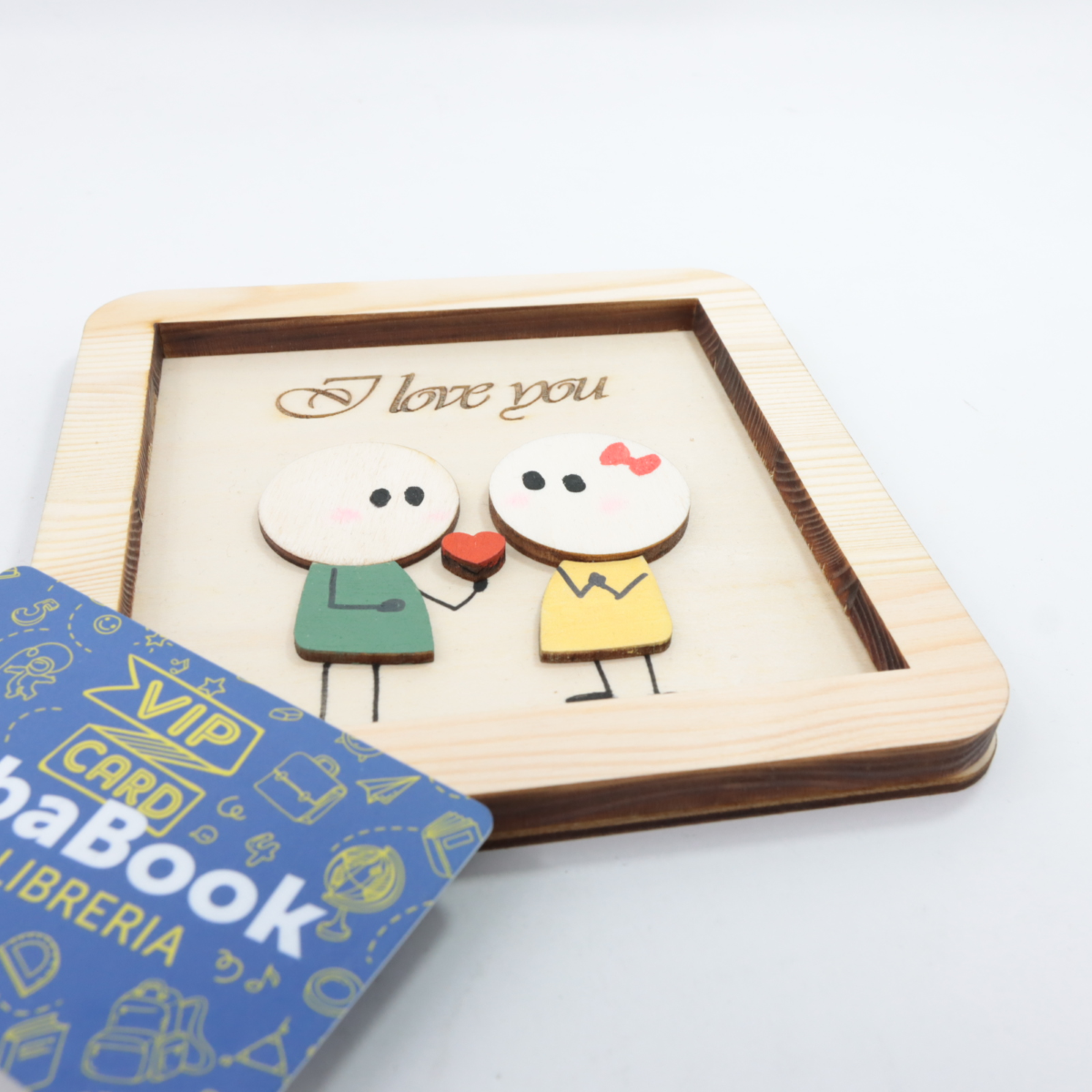 TARGHETTA LEGNO I LOVE YOU 2 CM.14 X14