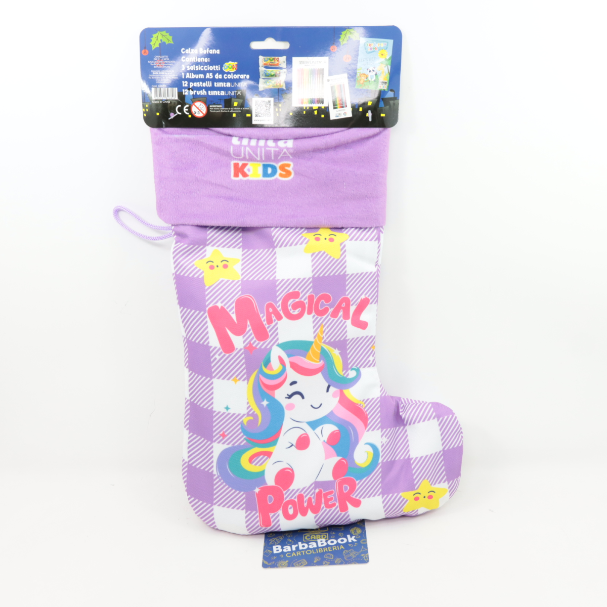 CALZA BEFANA TINTA UNITA KIDS UNICORNO