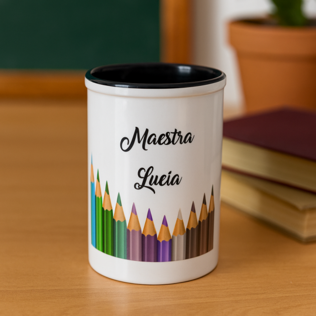 PORTA PENNE IN CERAMICA INTERNO NERO PERSONALIZZATO