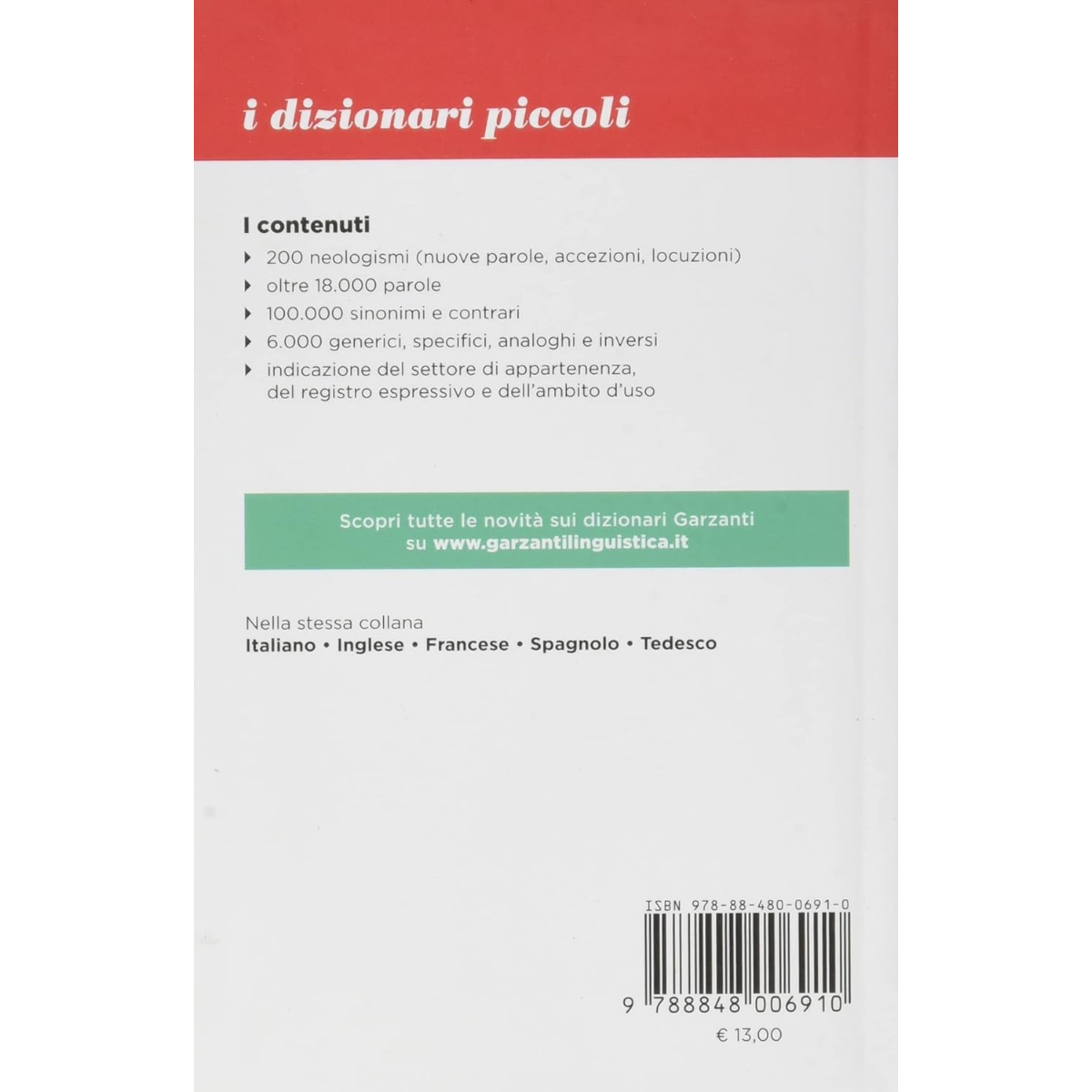 DIZIONARIO PICCOLO SINONIMI E CONTRARI GARZANTINI