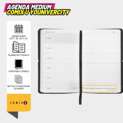 DIARIO AGENDA WEEK MEDIUM COMIX U YOUNIVERCITY 2026-27 ART. 75663 NERO/BIANCO