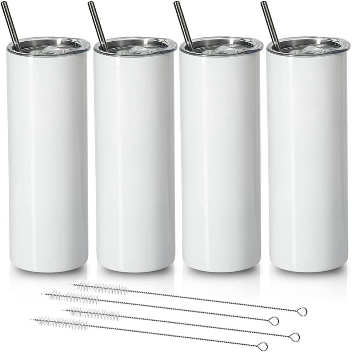 BICCHIERE TERMICO ACCIAIO CON COPERCHIO E CANNUCCIA BIANCO
